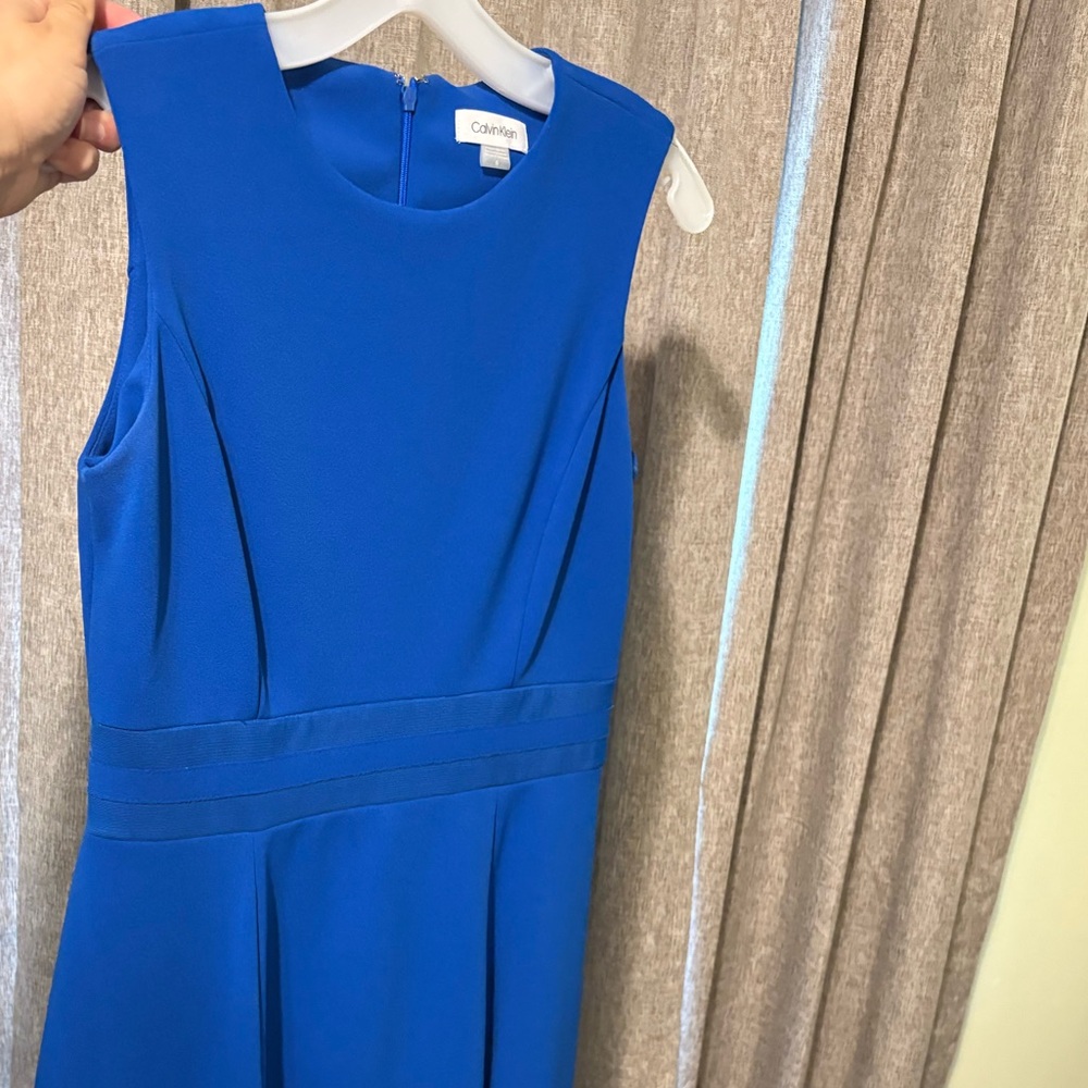 Calvin Klein Blue Pleated Sheath Midi Dress